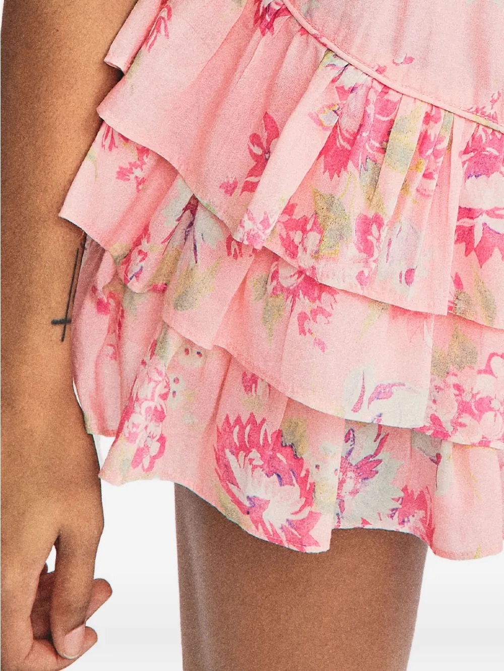 LoveShackFancy Pink Floral Tiered Mini Skirt - Picture 3 of 3